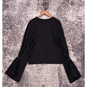 Sid Neigum Top 6 Womens Black Flare Sleeve Blouse